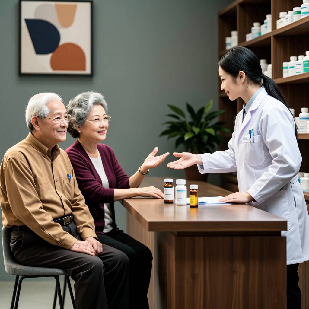 Asian couple at pharmacist in terrace heights