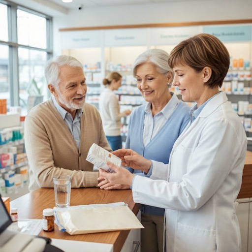 Older couple at pharmacy in Edmonton, AB