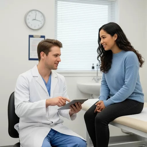 Woman being helped at clinic