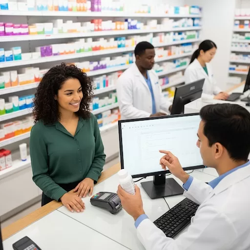 Customer at counter in MediCan, Edmonton, AB