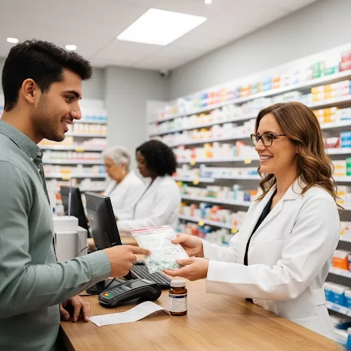 Person at counter in MediCan, Edmonton, AB